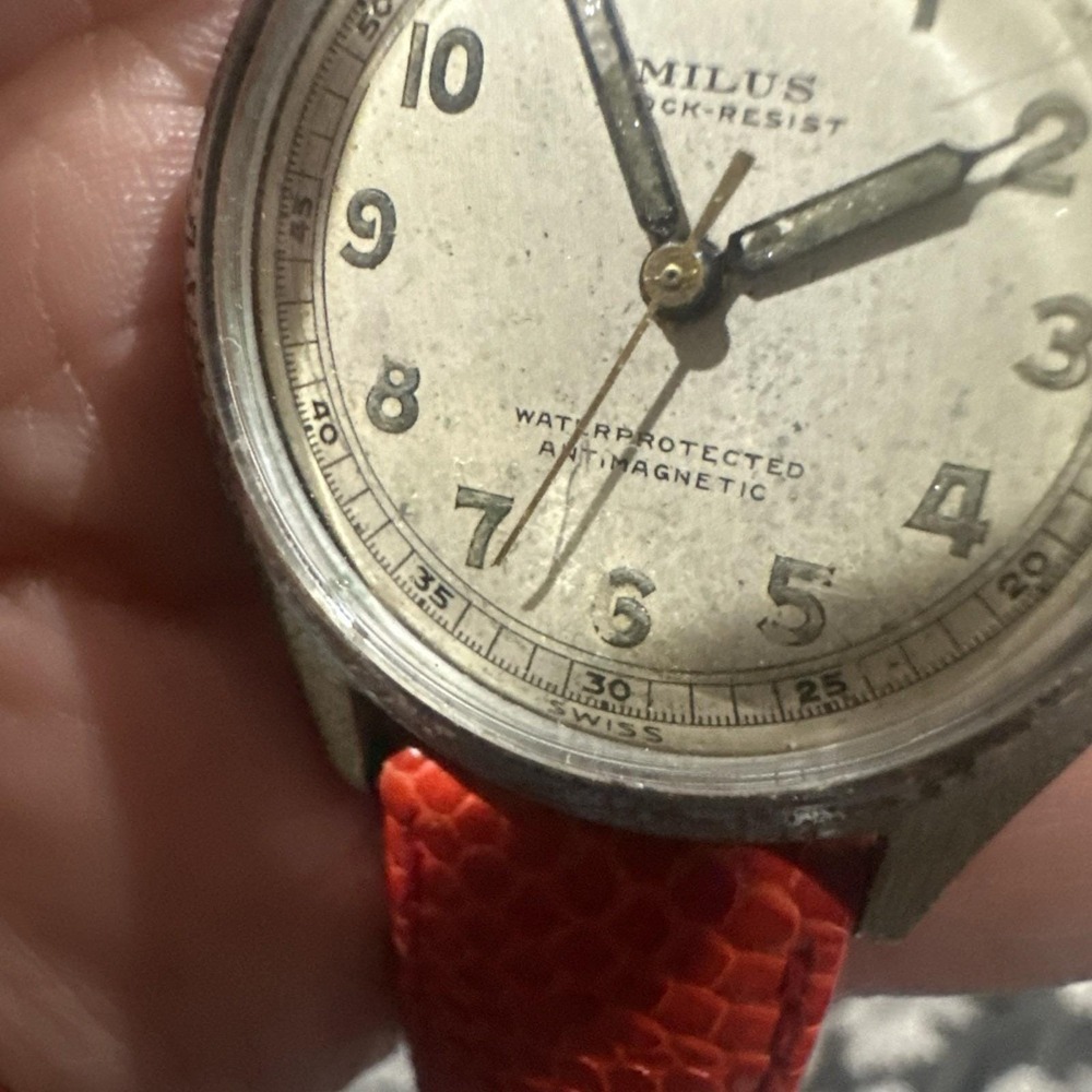 Works‎ VTG 1940s MILUS Shock-Resist 17J Swiss Military Style Watch Serviced 32mm - Picture 14 of 14
